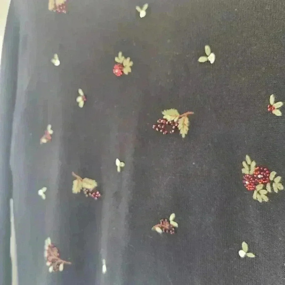 Talbots Black Holly Beaded Sweater embroidered Size M - Picture 2 of 7